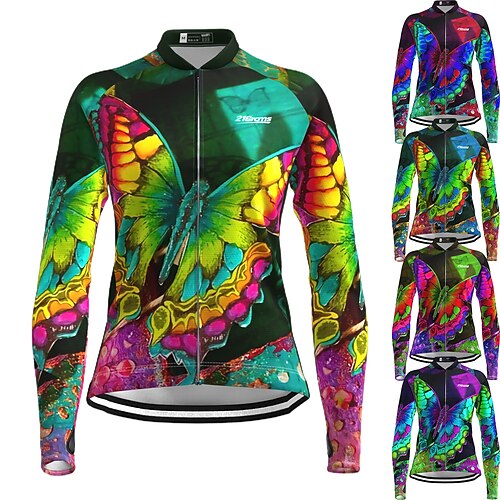 

21Grams Women's Cycling Jersey Long Sleeve Bike Jersey Top with 3 Rear Pockets Mountain Bike MTB Road Bike Cycling Breathable Quick Dry Moisture Wicking Reflective Strips Green Dark Green Sky Blue