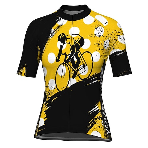 

21Grams Women's Short Sleeve Cycling Jersey Polka Dot Graphic Bike Top Mountain Bike MTB Road Bike Cycling Yellow Spandex Polyester Breathable Quick Dry Moisture Wicking Sports Clothing Apparel