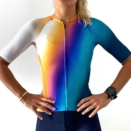 

21Grams Women's Short Sleeve Cycling Jersey Green Blue Gradient Bike Top Mountain Bike MTB Road Bike Cycling Spandex Polyester Breathable Quick Dry Moisture Wicking Sports Clothing Apparel