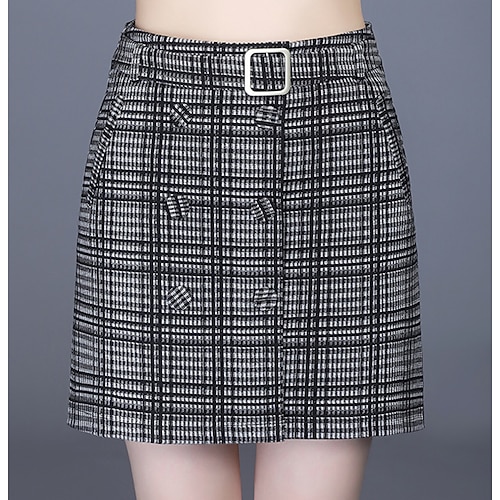 

Women's Fashion Short Skirts Homecoming Casual / Daily Plaid Print Black Gray M L XL