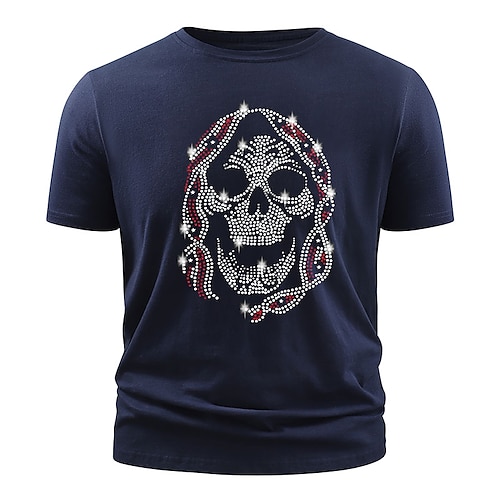 

Men's T shirt Hot Stamping Skull Round Neck Casual Daily Print Short Sleeve Tops Simple Basic Blue Black Gray