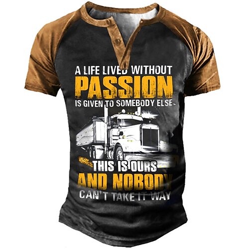 

Men's Henley Shirt Tee T shirt 3D Print Graphic Letter Plus Size Henley Daily Sports Button-Down Print Short Sleeve Tops Basic Casual Classic Designer Black / Summer