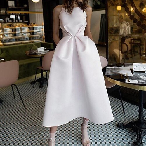 

Women's Party Dress Midi Dress White Sleeveless Pure Color Backless Spring Summer Spaghetti Strap Party 2022 S M L XL