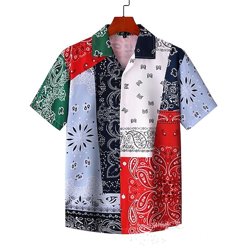 

Men's Shirt Tribal Turndown Party Casual Button-Down Short Sleeve Tops Casual Vintage Streetwear Red