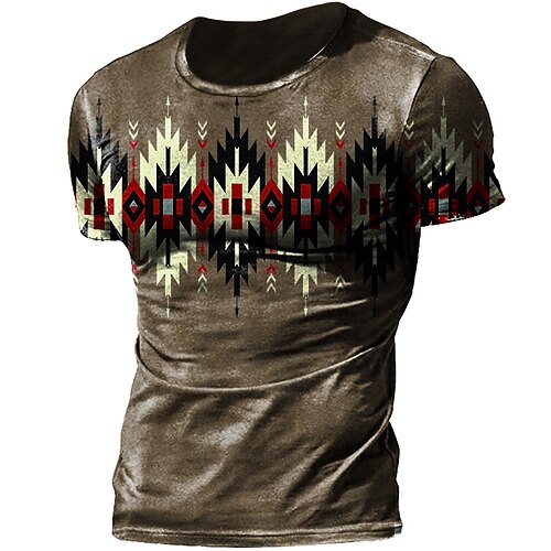

Men's T shirt 3D Print Graphic Tribal Crew Neck Street Casual Print Short Sleeve Tops Basic Fashion Classic Comfortable Brown