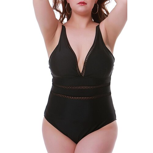 

Women's Swimwear One Piece Monokini Bathing Suits Plus Size Swimsuit Tummy Control Pure Color Black Padded V Wire Bathing Suits New Casual Vacation / Modern / Padded Bras