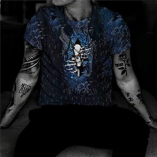 

Men's Unisex T shirt 3D Print Graphic Prints Skull Crew Neck Street Daily Print Short Sleeve Tops Casual Designer Big and Tall Sports Blue