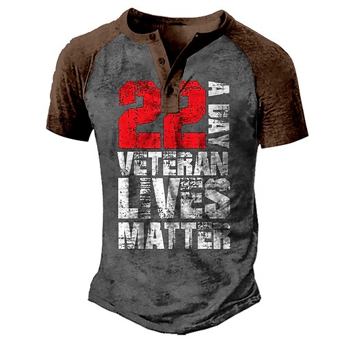 

Men's Henley Shirt Tee T shirt 3D Print Graphic Color Block Letter Plus Size Henley Daily Sports Patchwork Button-Down Short Sleeve Tops Basic Casual Classic Designer Green Black Gray / Summer