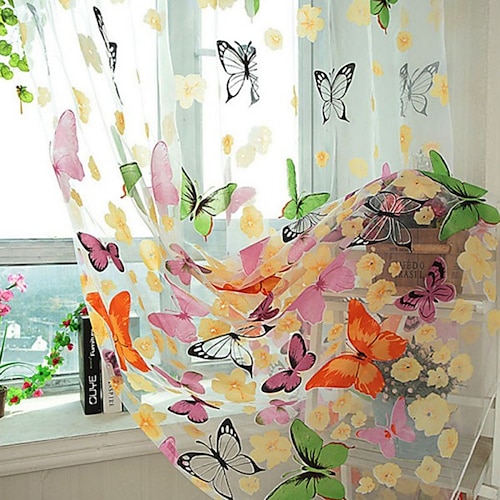 

1 Panel Butterfly Sheer Curtain for Bedroom/Living Room Semi Transparent Farmhouse Window Net Panels with Rod Pocket