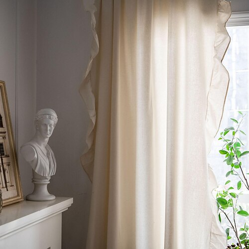 

1 Panel Home Curtain Drapes Cotton Linen Semi-Blackout Room Darkening Ruffle Farmhouse Window Treatments Living Room Bedroom Nursery