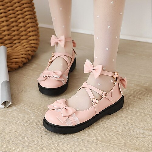 

Girls' Flats Princess Shoes School Shoes PU Lolita Big Kids(7years ) Party Birthday Buckle White Rosy Pink Beige Fall Summer