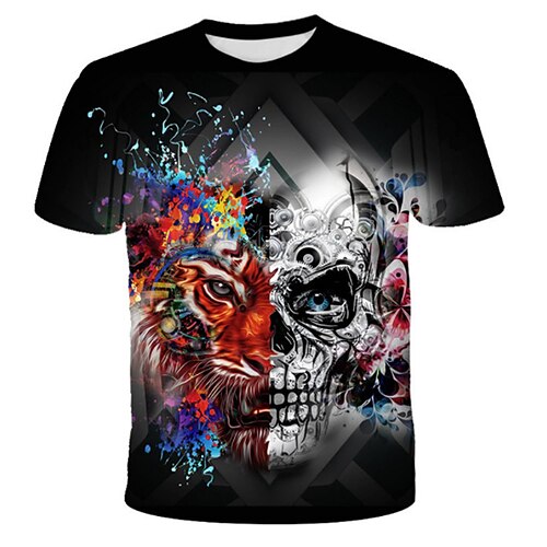 

Børn Drenge Halloween T-shirt Dødningehoveder udendørs 3D-udskrivning Kortærmet Aktiv 3-12 år Forår Sort Lilla Lysegrå