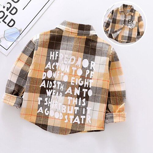 

Kids Boys Shirt Long Sleeve Plaid Letter Blue Orange Yellow Children Tops Summer Active Daily Daily Regular Fit 3-6 Years