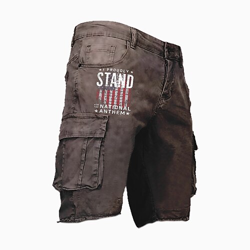 

Men's Classic Style Fashion Shorts Cargo Shorts Pocket Print Short Pants Casual Daily Graphic American Flag Comfort Breathable Mid Waist Brown M L XL XXL 3XL
