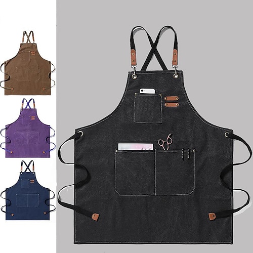 

Chef Apron For Women and Men, Kitchen Cooking Apron, Personalised Gardening Apron with Pocket Work Aprons Cross Back Heavy Duty Adjustable