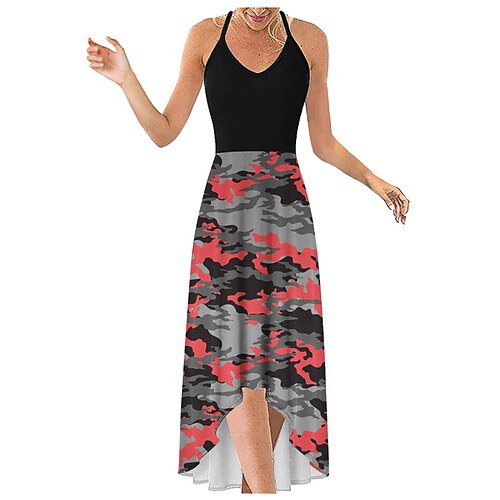 

Women's A Line Dress Maxi long Dress Purple Red Sleeveless Print Plus High Low Print Spring Summer Spaghetti Strap Elegant Casual Vacation 2022 S M L XL XXL
