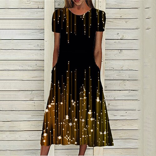 

Women's A Line Dress Midi Dress Black Short Sleeve Color Gradient Pocket Print Spring Summer Round Neck Stylish Casual Modern 2022 S M L XL XXL 3XL