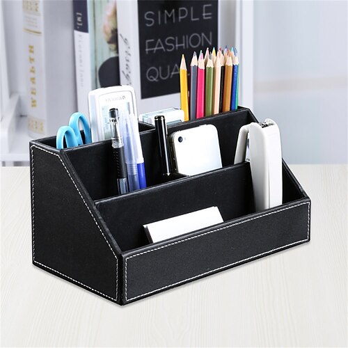 

Pen Holder Cup Multifunction Big Capacity PU Leather for Office Men Home