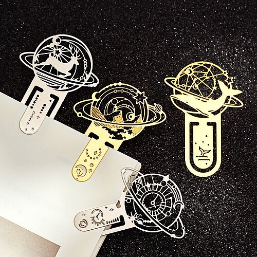 

4 pcs Metal Bookmark Geometrical Space Creative Delicate Page Markers Metal Retro Aesthetic Bookmark for Student Women Gifts 5.53.8 inch