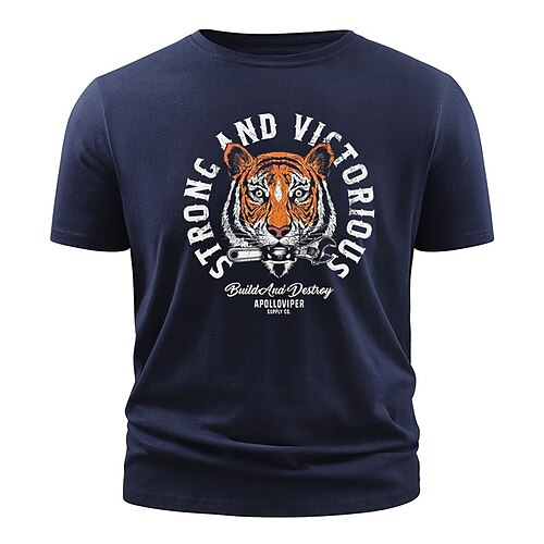 

Men's T shirt Hot Stamping Tiger Letter Round Neck Casual Daily Print Short Sleeve Tops Simple Basic Blue Black Gray