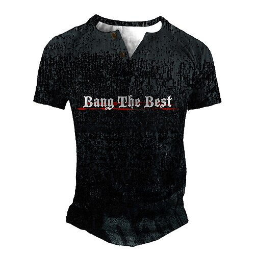 

Men's Henley Shirt Tee T shirt 3D Print Graphic Color Block Letter Plus Size Henley Daily Sports Patchwork Button-Down Short Sleeve Tops Basic Casual Classic Designer Black