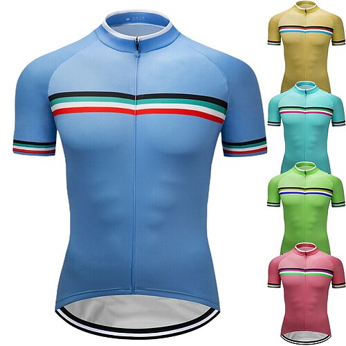 

CAWANFLY Men's Cycling Jersey Short Sleeve Bike Tee Tshirt Jersey Top with 3 Rear Pockets Road Bike Cycling Anti-Slip Sunscreen UV Resistant Cycling Green Yellow Rosy Pink Polyester Sports Clothing