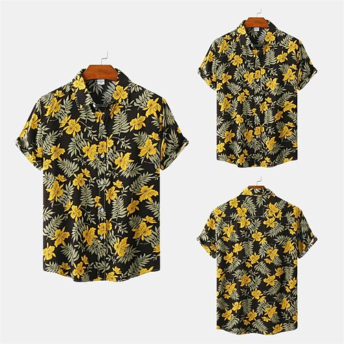 

Men's Shirt 3D Print Floral Graphic Turndown Casual Daily Button-Down Print Short Sleeve Tops Fashion Classic Breathable Comfortable Yellow