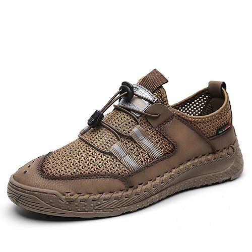 

Men's Loafers Slip-Ons Comfort Shoes Casual Daily Outdoor Walking Shoes Leather Mesh Gray Khaki Beige Spring Summer
