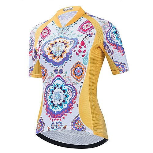 

21Grams Women's Short Sleeve Cycling Jersey Summer Spandex Yellow Floral Botanical Bike Top Mountain Bike MTB Road Bike Cycling Quick Dry Moisture Wicking Sports Clothing Apparel / Athleisure