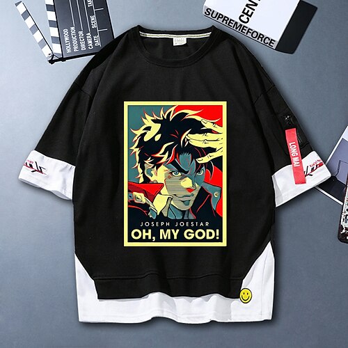 

Inspired by JoJo's Bizarre Adventure Jotaro Kujo T-shirt Cartoon 100% Polyester Anime Fake two piece Harajuku Street Style T-shirt For Men's / Women's / Couple's