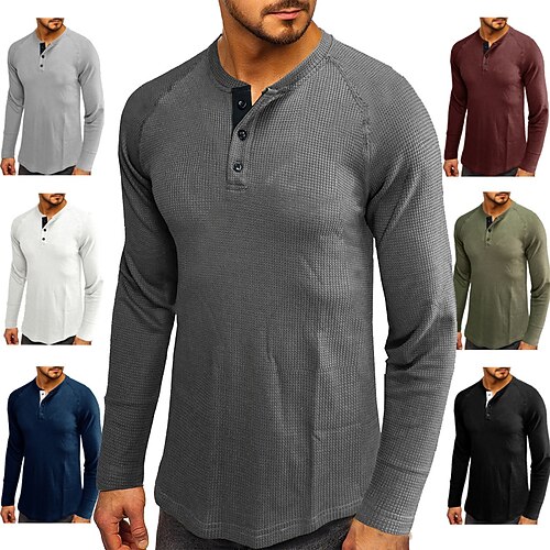 

Men's Henley Shirt T shirt Solid Color Henley Street Casual Button-Down Long Sleeve Tops Basic Fashion Classic Comfortable Wine Green White
