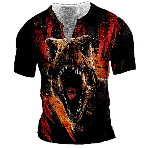 

Men's Henley Shirt Tee T shirt 3D Print Graphic Animal Plus Size Henley Daily Sports Button-Down Print Short Sleeve Tops Basic Casual Designer Big and Tall Black / Red