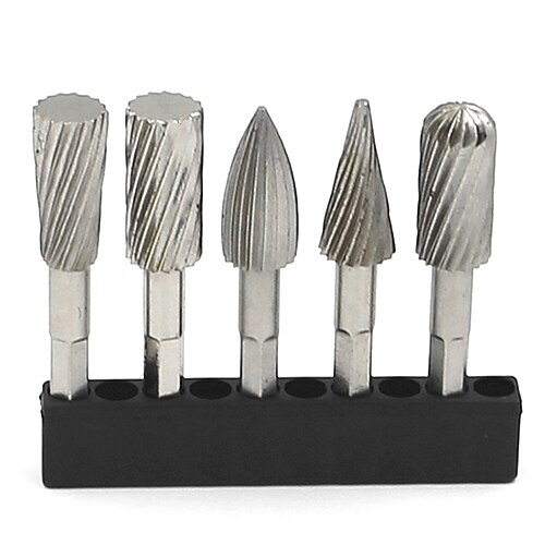 

5pcs 1/4'' Hex Shank HSS Steel Rotary Burrs Cutter Engraving Grinding Bit For Rotary File Cutter Tools Woodworking DIY