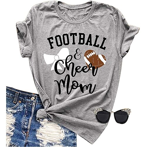 

Women's Painting T shirt Heart Text Print Round Neck Basic Tops Gray