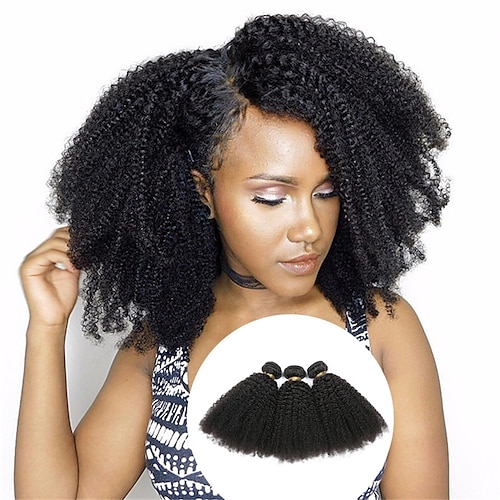 

Brazilian Virgin Hair Afro Kinky Curly 3 Bundles Remy Human Hair Weaves For Black Women 100% Unprocessed Brazilian Afro Kinky Curly Hair Extensions Natural Color