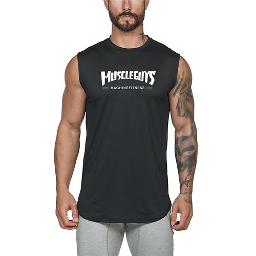 

muscleguys letter printing bodybuilding fitness vest muscle men tight sports sleeveless t-shirt gym vest