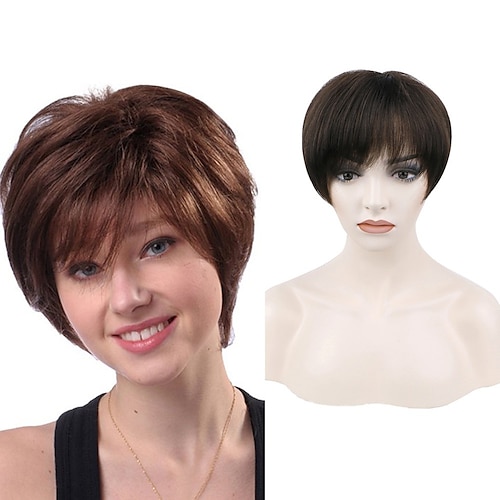 

Synthetic Wig Natural Straight Bob Machine Made Wig 8 inch Dark Brown Synthetic Hair 8-9 inch Women's Color Gradient Comfy Fluffy Dark Brown Mixed Color / Daily Wear