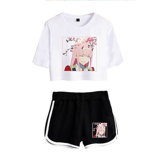 

Inspired by Darling in the Franxx 02 Zero Two Outfits Crop Top 100% Polyester Anime Harajuku Graphic Shorts For Women's