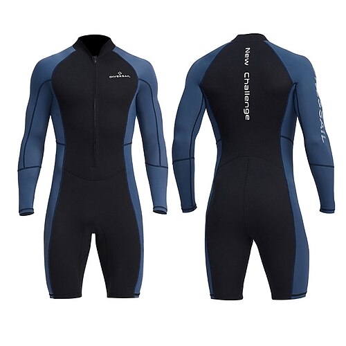 

Dive&Sail Men's Shorty Wetsuit 1.5mm SCR Neoprene Diving Suit Thermal Warm UV Sun Protection UPF50 High Elasticity Long Sleeve Full Body Front Zip - Swimming Diving Surfing Scuba Patchwork Spring