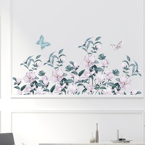 

Ink Green Leaves Pink Flowers Butterfly Living Room Background Decoration Can Be Removed Stickers