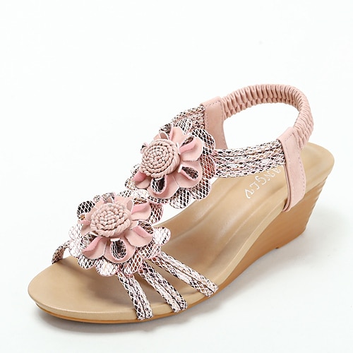 

Women's Sandals Gladiator Sandals Roman Sandals Flower Wedge Heel Round Toe Open Toe Casual Party Daily PU Leather Elastic Band Spring Summer Solid Colored Camel Black Pink