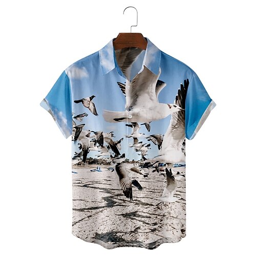 

Men's Shirt 3D Print Bird Turndown Casual Daily Short Sleeve Tops Casual Hawaiian Blue / White
