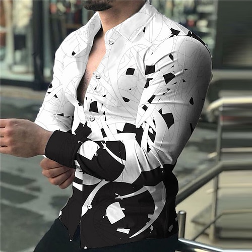 

Men's Shirt Graphic Shirt Color Block Turndown Blue Purple Yellow White Outdoor Street Long Sleeve Button-Down Print Clothing Apparel Fashion Designer Casual Breathable / Summer / Spring / Summer