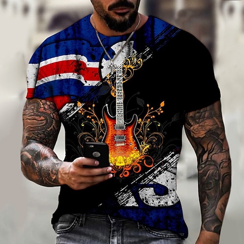 

Men's T shirt 3D Print Graphic Musical Instrument Crew Neck Casual Daily Print Short Sleeve Tops Fashion Vintage Designer Big and Tall Blue