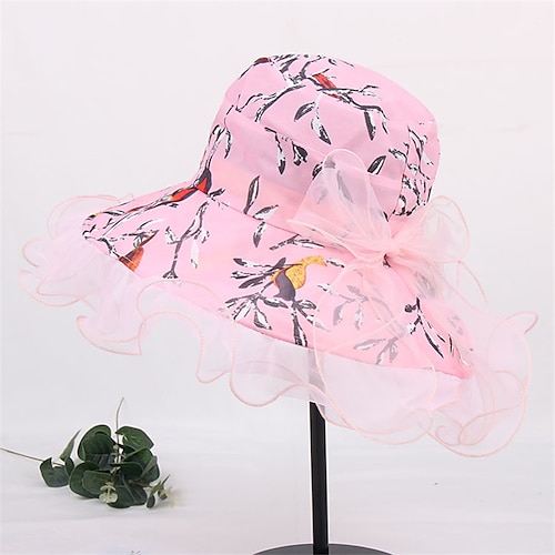 

Women's Classic Timeless Bucket Hat Sun Hat Party Dailywear Holiday Mesh Print Bird Beige Pink Hat Portable Windproof Comfort