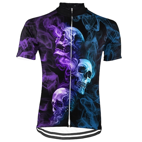 

21Grams Men's Cycling Jersey Short Sleeve Bike Top with 3 Rear Pockets Mountain Bike MTB Road Bike Cycling Breathable Quick Dry Moisture Wicking Reflective Strips Purple Skull Polyester Spandex Sports