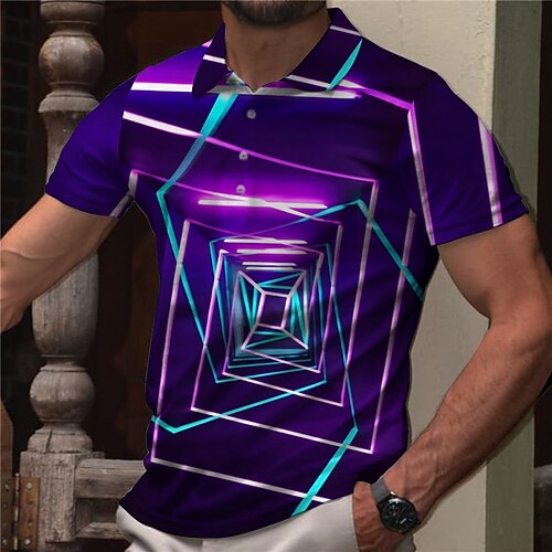 

Men's Collar Polo Shirt Golf Shirt Geometry Turndown Blue Purple Red 3D Print Casual Daily Short Sleeve Button-Down Print Clothing Apparel Fashion Designer Casual Breathable / Sports
