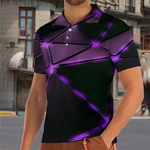 

Men's Collar Polo Shirt Golf Shirt Graphic Turndown Purple 3D Print Casual Daily Short Sleeve Button-Down Print Clothing Apparel Fashion Designer Casual Breathable / Sports