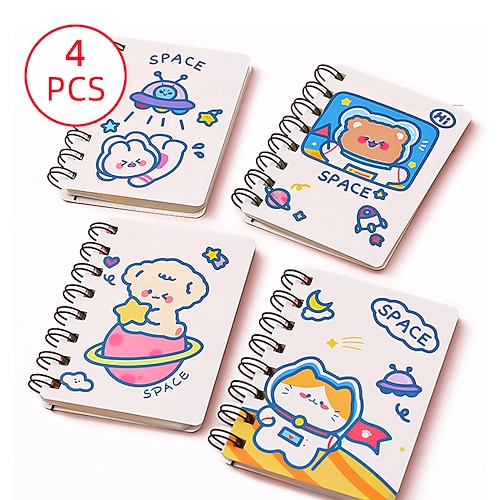 

4 pcs Spiral Journal Notebook Plain A7 2.9×4.1 Inch Kawaii Cartoon Cute Paper SoftCover Mini 80 Pages Notebook for School Office Traveler