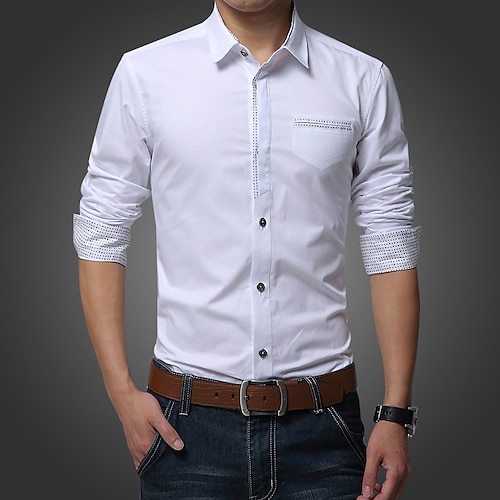 

Men's Business Shirt Regular Fit Long Sleeve Turndown Solid Color Cotton Blend White Black Blue 2022 / Summer